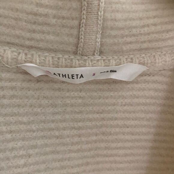 Athleta Wool and Cashmere Blend Ivory Ribbed Cardigan Sweater with pockets - Picture 2 of 5